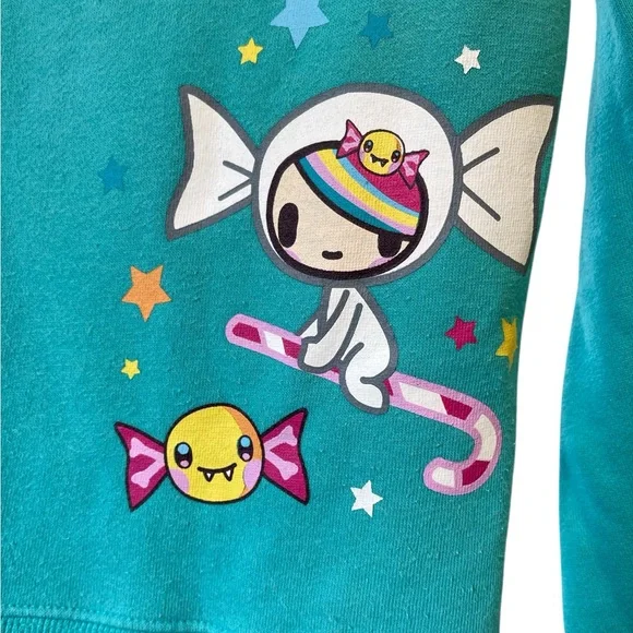Tokidoki Teal Hoodie with Rainbow Design - Picture 8 of 15